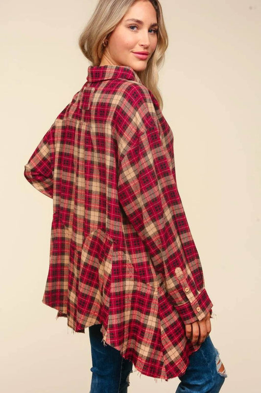 Haptics Plaid Button Down Sharkbite Shirt Trendsi aa7005e4-b91a-4e4d-bf82-daa0eddbd02a-Max