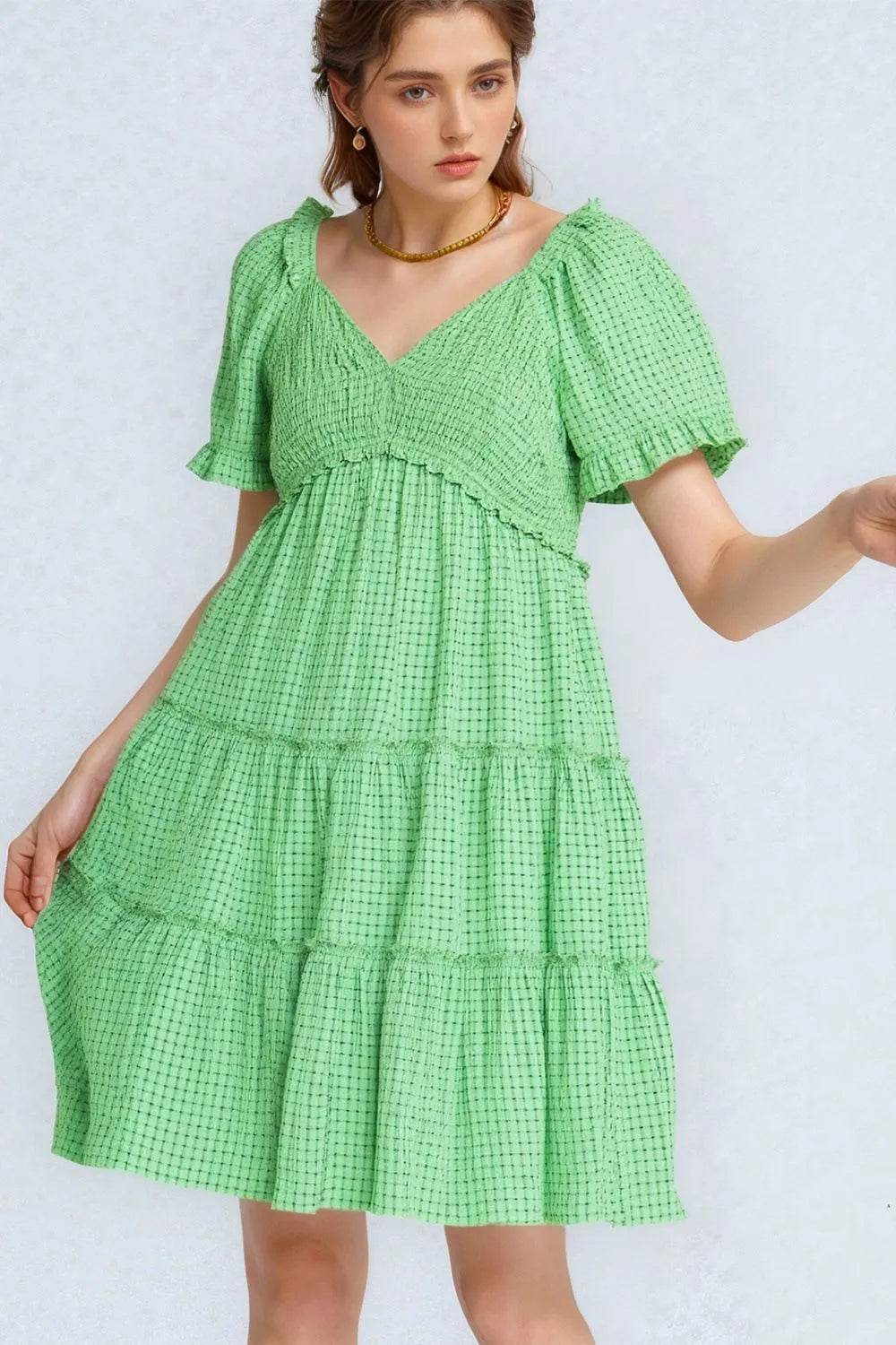 Davi & Dani Jacquard Checker Smocking Tiered Dress IBIZA GREEN Trendsi aa71c8f7-b9c9-4b9d-b9b8-a8c15e5637ab-Max-Origin