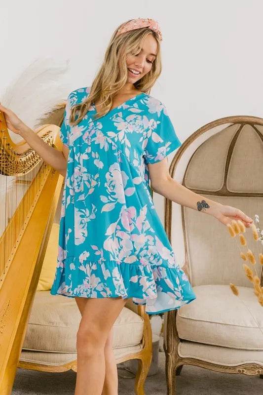 BiBi Floral Crinkle Shirred Ruffle Detail V Neck Dress Trendsi aa784d415c75409fae417e379a763437-Max-Origin