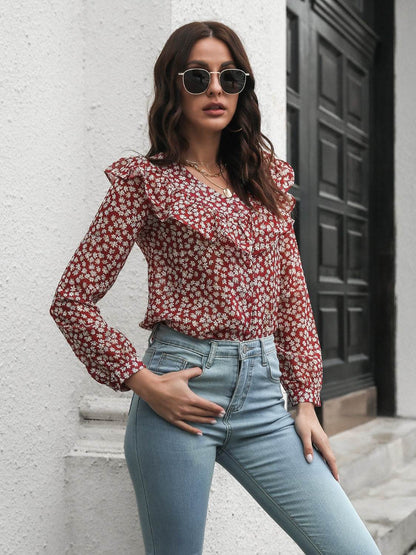 Printed Statement Collar Long Sleeve Blouse Trendsi aa7f13794cda4359b3a46e1127173129-Max