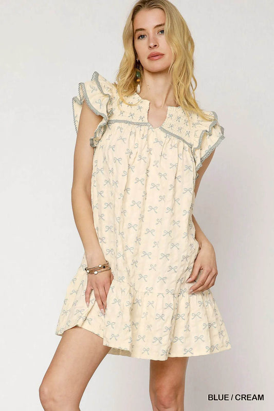 Umgee Bow Print Ruffled Cap Sleeve Mini Dress BLUE CREAM Trendsi aaa1daf4-9f01-4b4d-b073-bd5e1a6d378f-Max-Origin