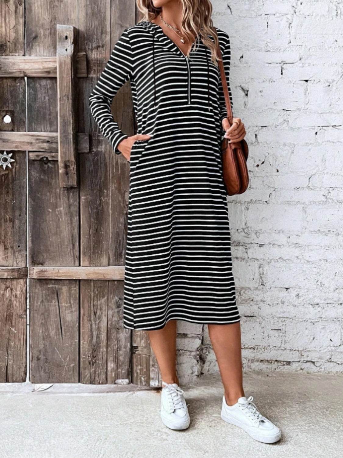 Striped Zip Front Hooded Dress Trendsi aab27e6ba5864fd1aaf9a39a0db2fc65-Max
