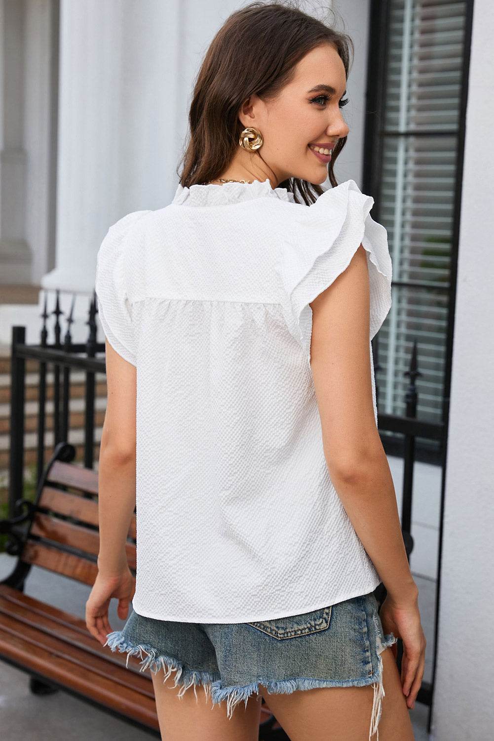 Notched Neck Butterfly Sleeve Blouse Trendsi aabe1c4d4fad4baeae379678aac5db33-Max