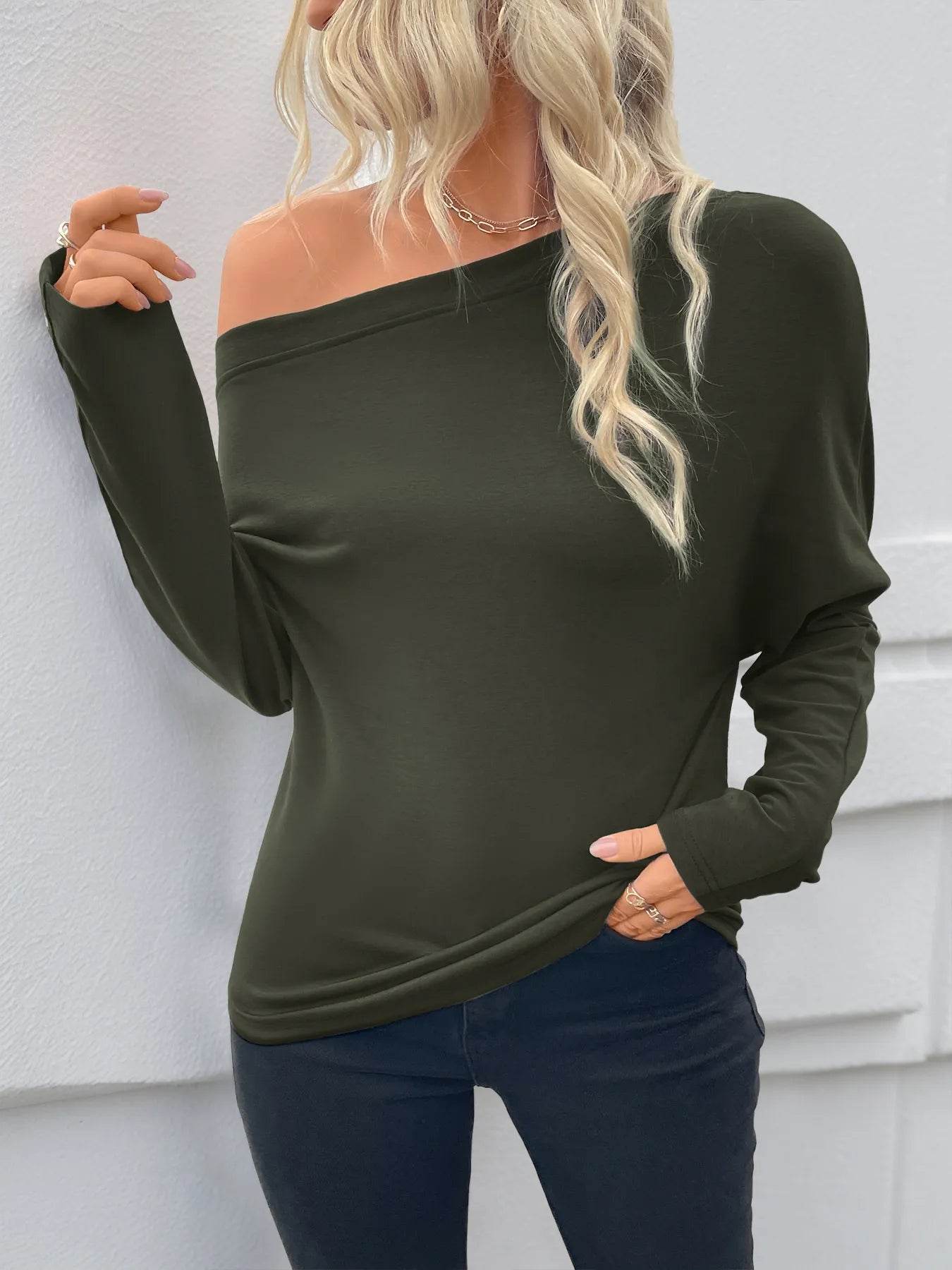 Single Shoulder Long Sleeve T-Shirt Trendsi aacb38fa703842d198a886590774e8ad-Max-Origin