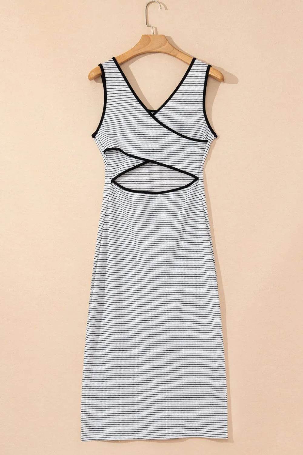 Stripe Crisscross Side Slits Slim Fit Sleeveless Midi Dress Trendsi aae66db9-9020-460c-85a8-55418dfa5aee-Max