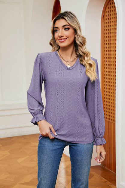 V-Neck Flounce Sleeve Blouse Lilac Trendsi aaf09c86a7af427f950dbb5f1f077cba-Max
