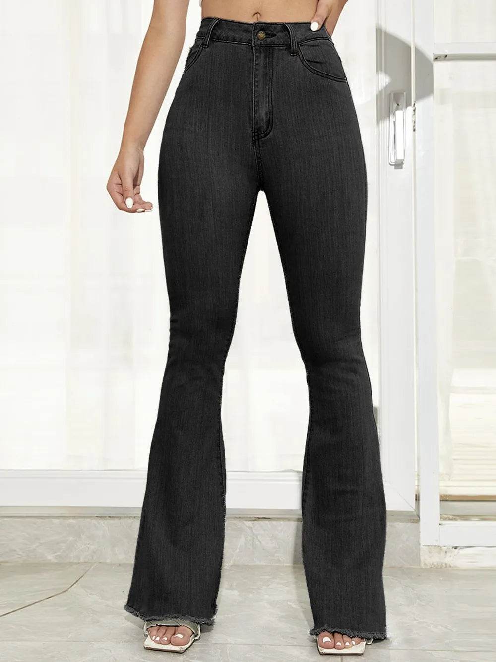 Raw Hem High Waist Flare Jeans Trendsi ab366027-fe9a-41fe-83a0-db33f1123f19-Max