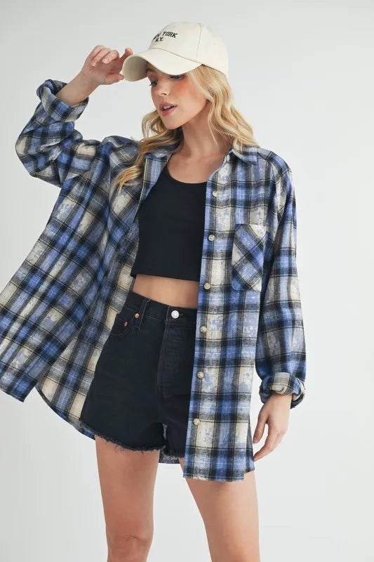 Aemi + Co Washed Plaid Button Up Raglan Sleeve Flannel Shirt Sky Blue Trendsi ab4669eb-5a69-4d6f-8e3d-9169dc235445-Max