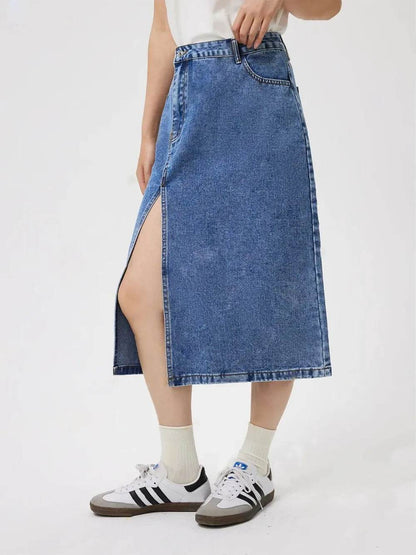 Slit Midi Denim Skirt with Pockets Trendsi ab495a98-af5c-4763-8620-be17a7206527-Max