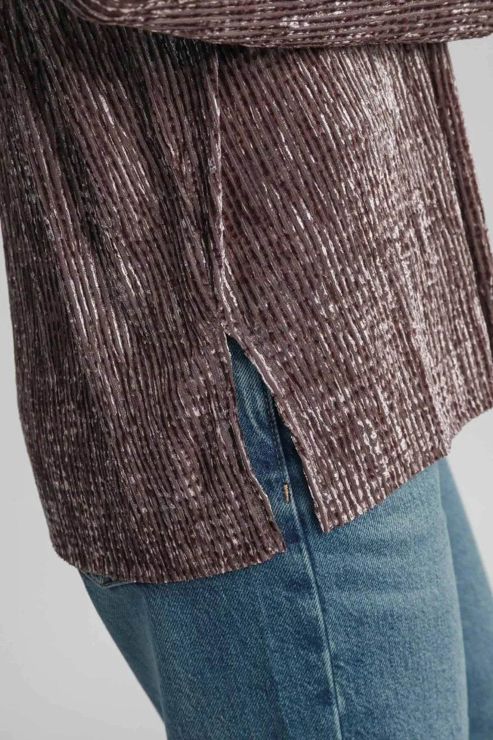 Umgee Side Slit Texture Button Up Shirt Trendsi ab682794-dc4a-483d-901a-fedae1bbafcc-Max