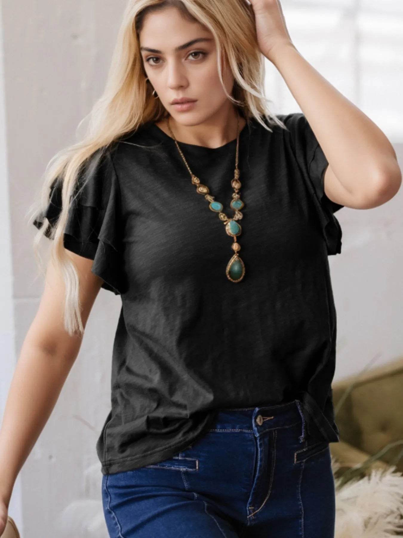 Ruffle Sleeve Round Neck Top Black Trendsi ab83c822-af0e-444a-905a-dc2f4d8a7d08-Max-Origin