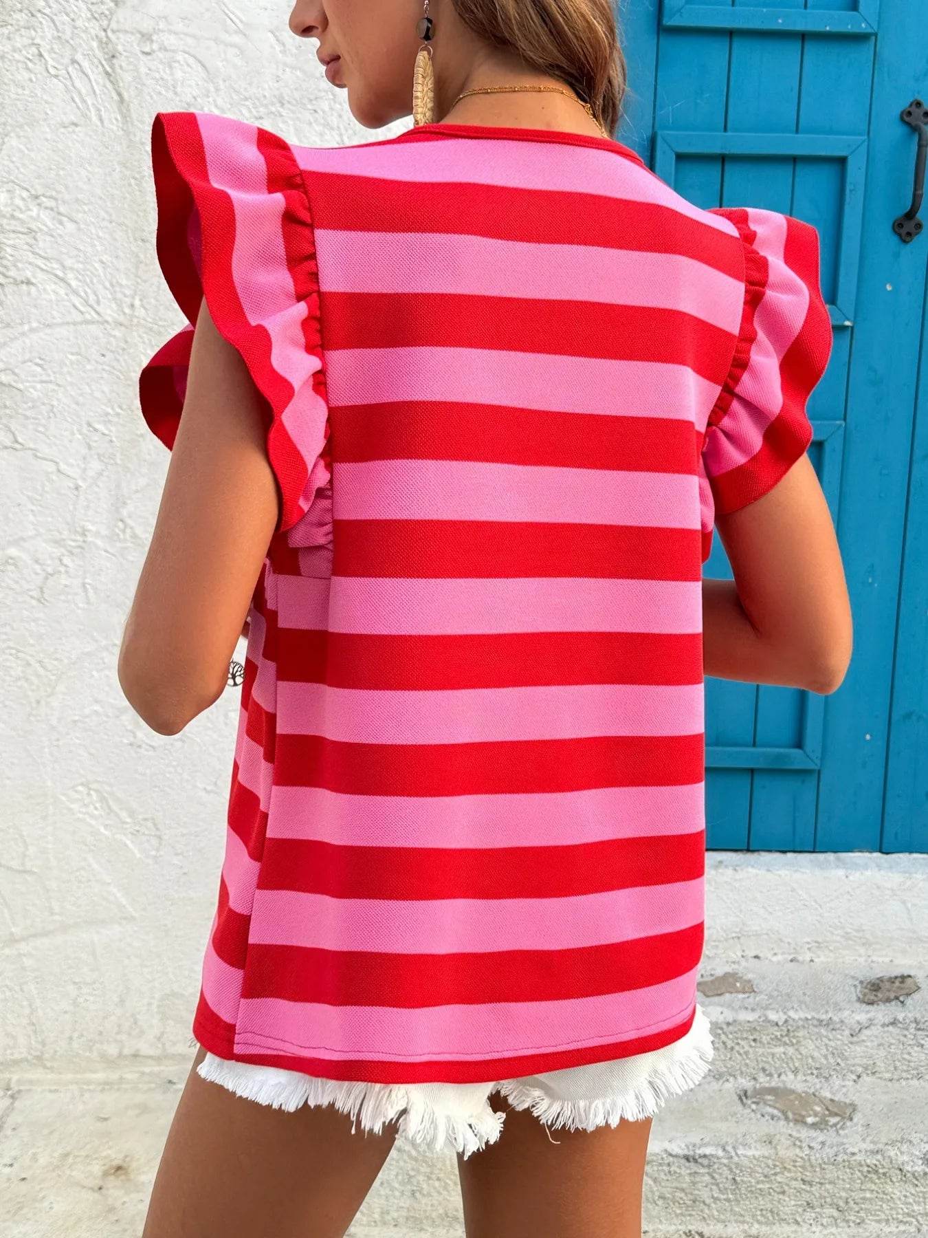 Contrast Striped Ruffle Sleeve T-Shirt Trendsi abcd3d5cc4eb4cb3ae2e82a17221c236-Max-Origin