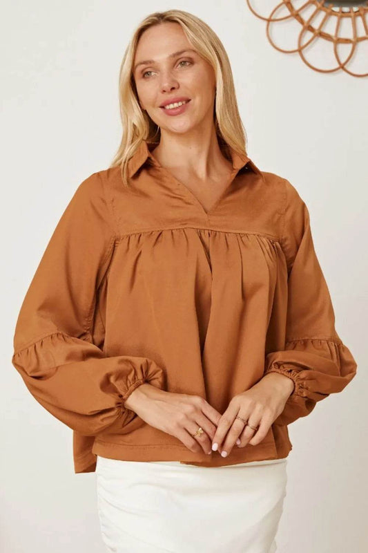 Balloon Sleeve Collared Neck Blouse Trendsi ac047fc2-9ece-4940-ad2f-e6e1a0d1186a-Max