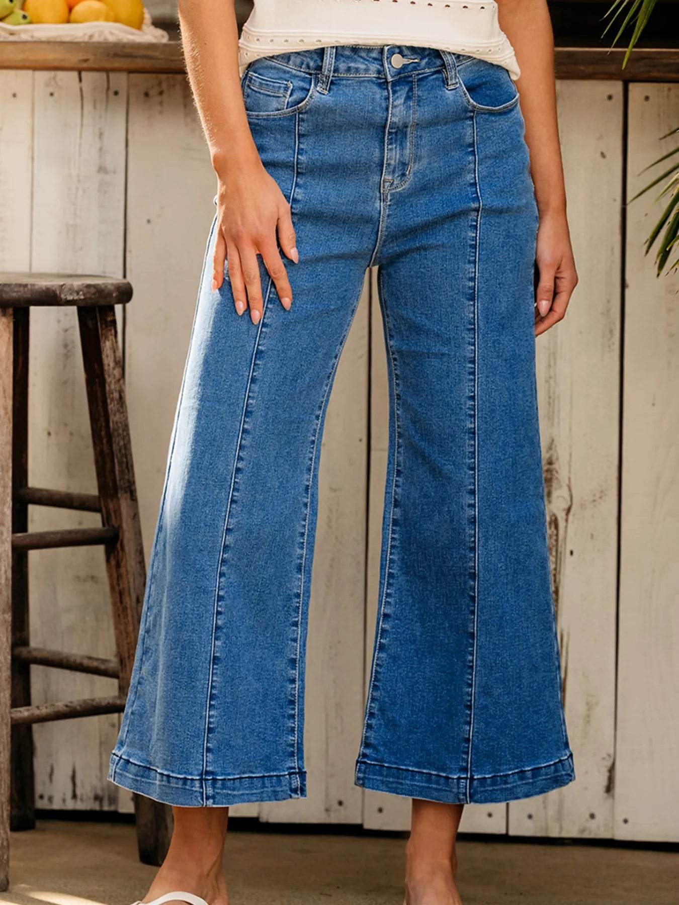 Seam Detail Flared Bottom Ankle Length Jeans Trendsi ac1b39ed92444f8492707dc7316f2c0c-Max-Origin