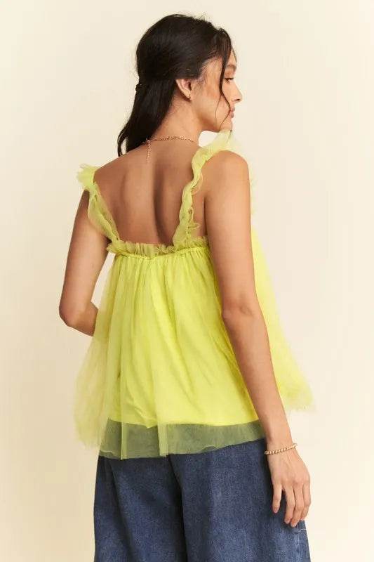 Davi & Dani Shirred Ruffle Strap Tulle Babydoll Top Trendsi ac25cab59ca04d6795ab11094c006c39-Max-Origin