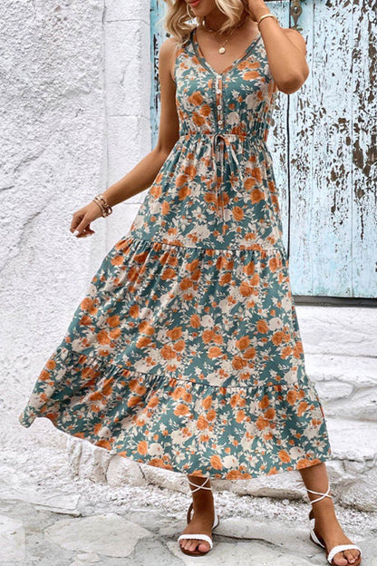 Perfee Floral V-Neck Tiered Sleeveless Dress Floral Trendsi ac2db5a1580c44f79e19d5ccfd0e2ce3-Max
