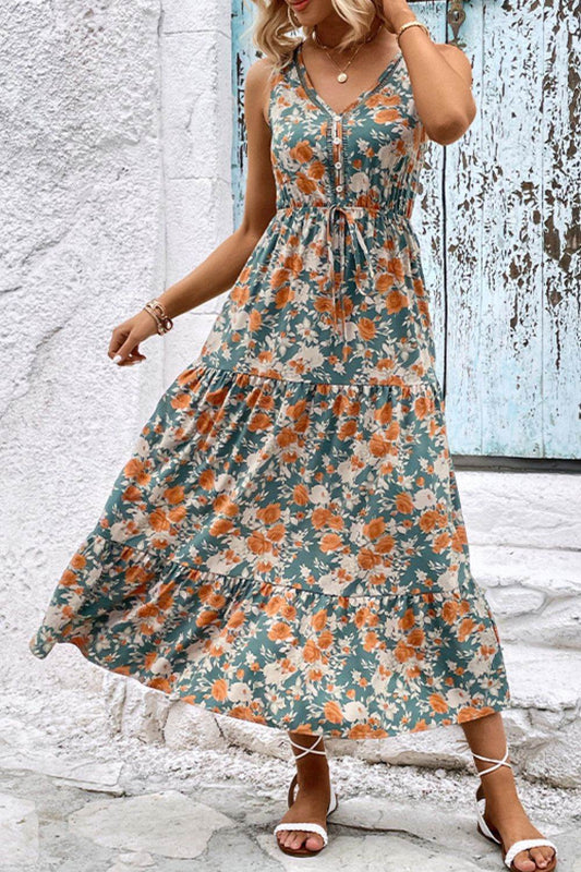 Perfee Floral V-Neck Tiered Sleeveless Dress Floral Trendsi ac2db5a1580c44f79e19d5ccfd0e2ce3-Max