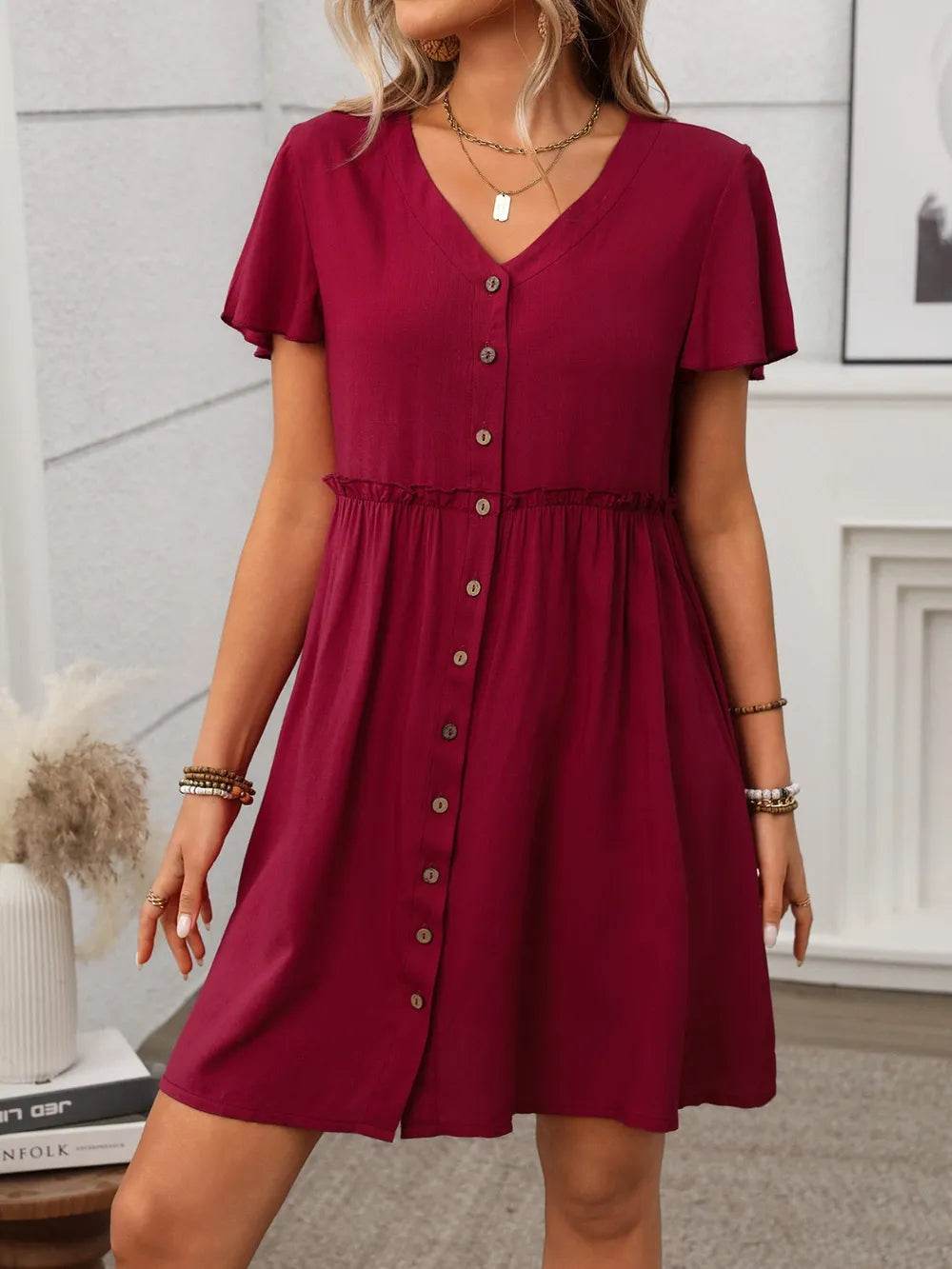 Button Front Flutter Sleeve Dress Deep Red Trendsi ac33345c-2f10-490d-ac57-087cf494668c-Max