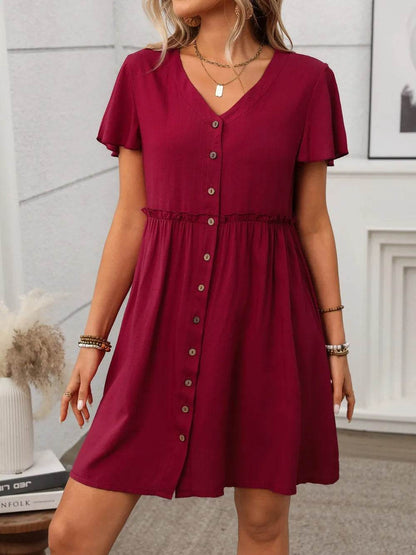 Button Front Flutter Sleeve Dress Deep Red Trendsi ac33345c-2f10-490d-ac57-087cf494668c-Max