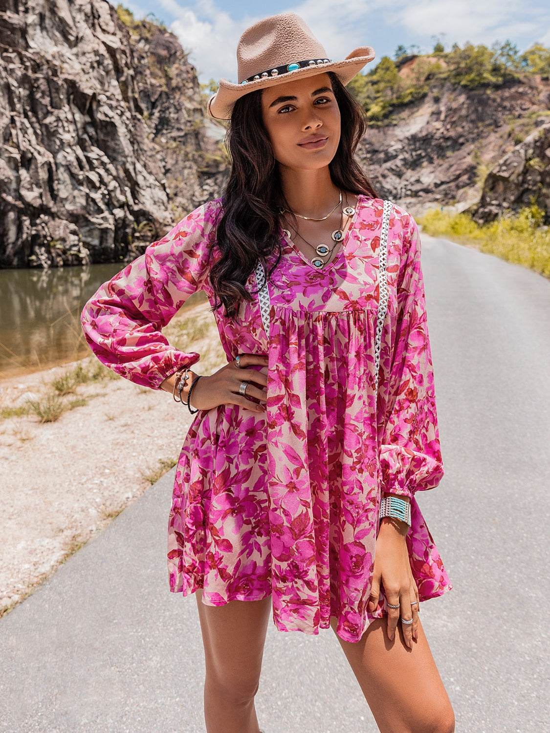 Long Sleeve V-Neck Mini Dress Trendsi ac3a181bdf054f89bb0500c7784b159e-Max