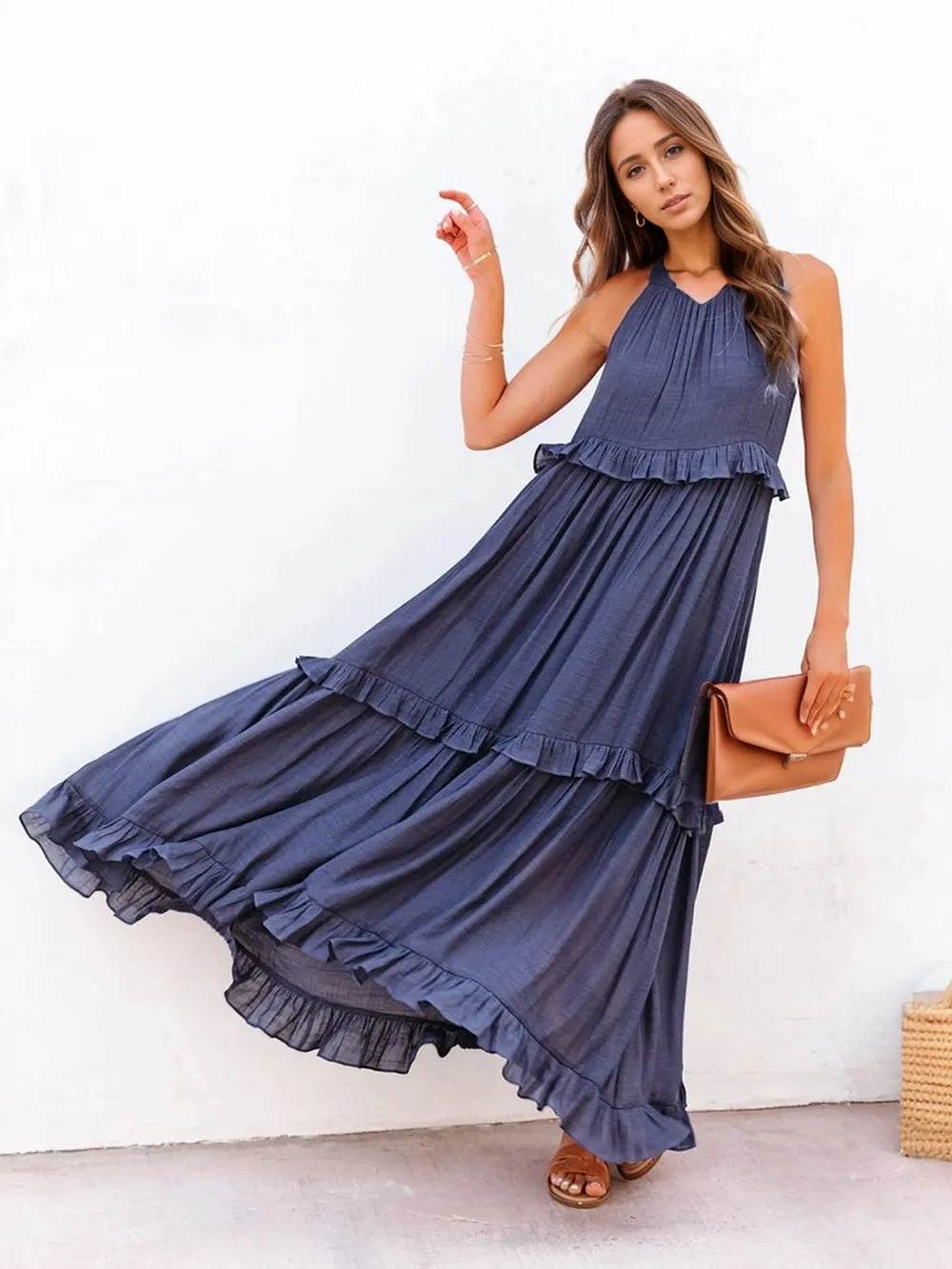 Ruffled Sleeveless Tiered Maxi Dress with Pockets Dark Blue Trendsi ac3dd1ac-0829-4024-8e70-7fcea2fa7721-Max