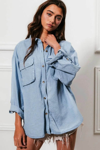 BiBi Button Down Stitch Detail Shirt with Chest Pockets Trendsi ac481934-9675-4b8c-93eb-cea547642f44-Max