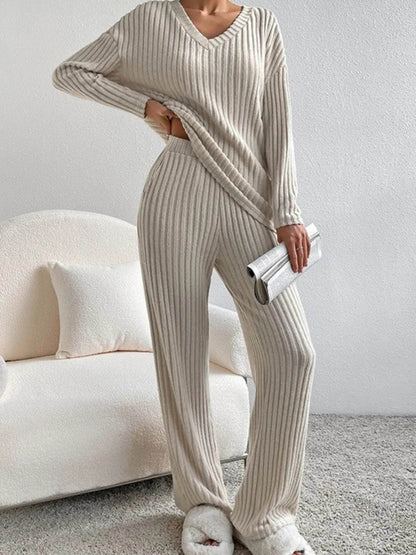 Ribbed Knit V-Neck Top and Pants Lounge Set Trendsi ac4f65a58d4d49c892fa622f2a85febb-Max-Origin