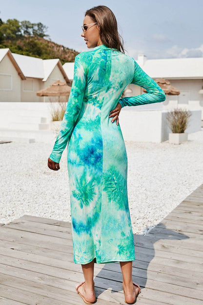 Tie Dye Mock Neck Long Sleeve Dress Trendsi ac63e58b998a4c608e14e29d17c82ca7-Max