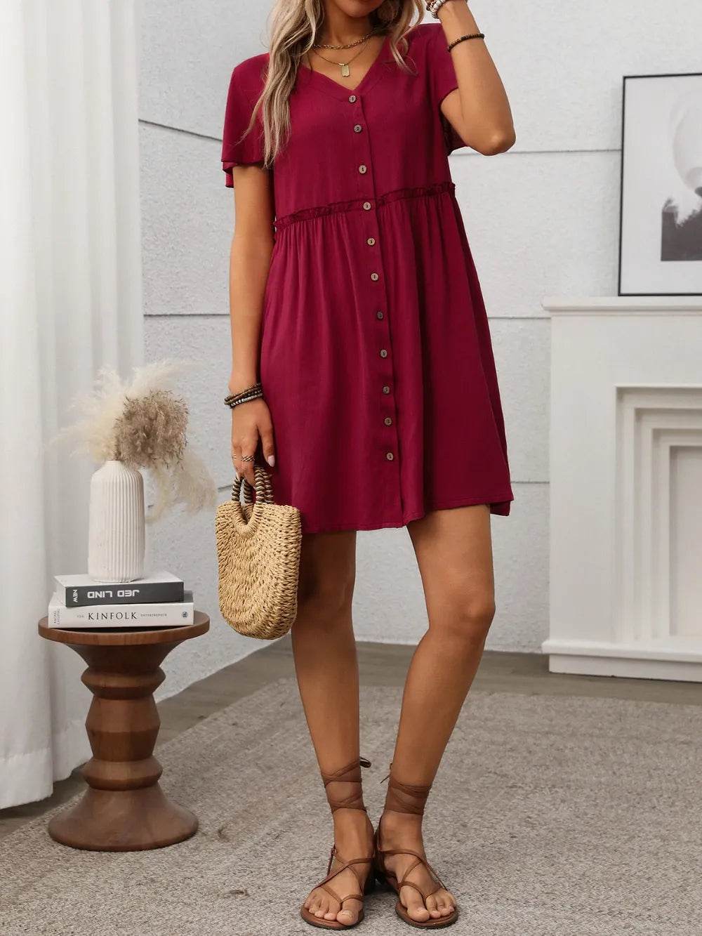 Button Front Flutter Sleeve Dress Trendsi ac66651e-9c68-4af6-be25-4a437cbe232c-Max