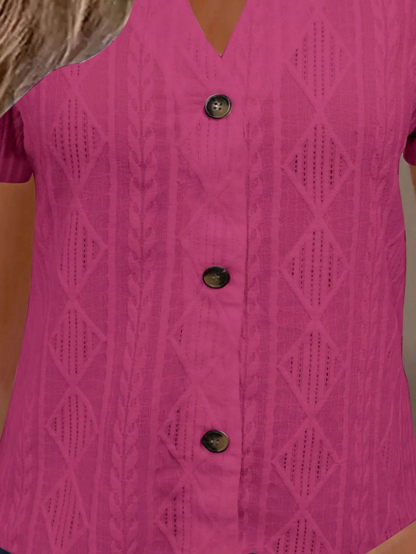 Textured Notched Short Sleeve Blouse Trendsi ac6f4d3b-24aa-435d-a5b7-2e90c48459c4-Max-Origin