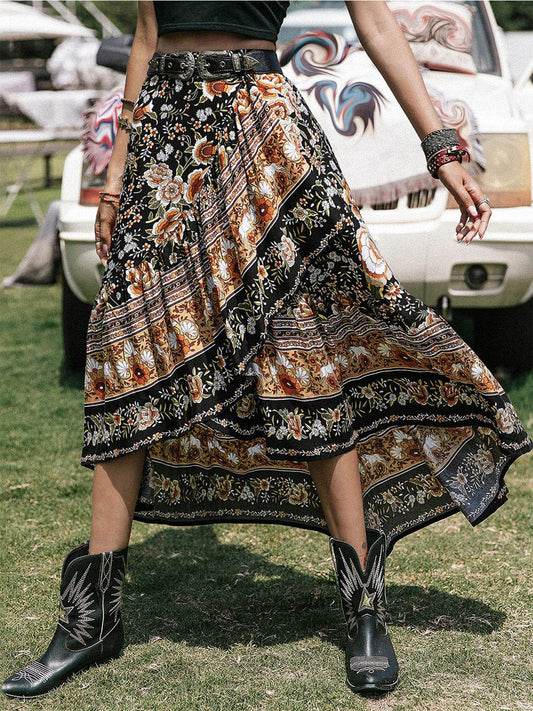 Printed High-Low Ruffle Hem Skirt Multicolor Trendsi ac9cafe904b1483996885bd5029e282f-Max