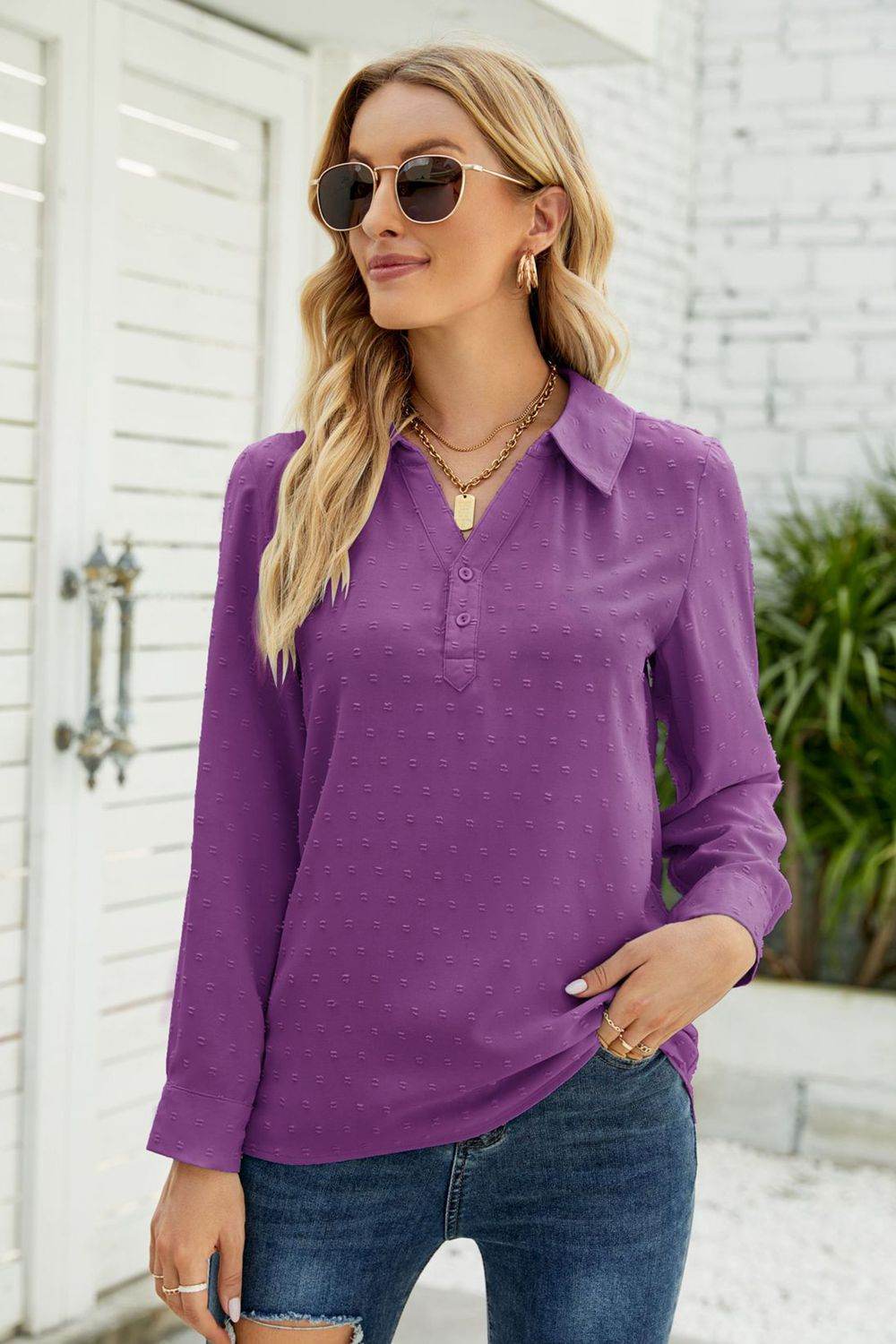 Swiss Dot Johnny Collar Blouse Purple Trendsi aca1140aa7dd4140871cf9349fda1e25-Max