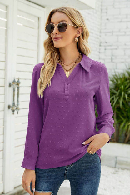 Swiss Dot Johnny Collar Blouse Purple Trendsi aca1140aa7dd4140871cf9349fda1e25-Max