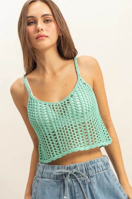 HYFVE Scoop Neck Cropped Crochet Cover Up Cami Lucite Green Trendsi acd5255c-3909-4e67-8614-03cddd96edbc-Max