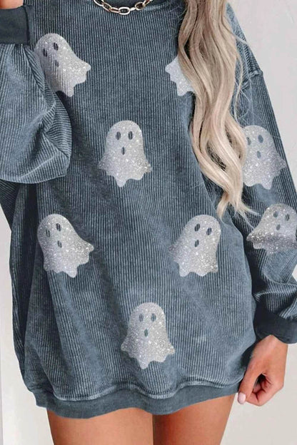 Glitter Ghost Round Neck Long Sleeve Sweatshirt Trendsi acd9f760-272d-4aa2-90d0-f5a3f6da83b4-Max