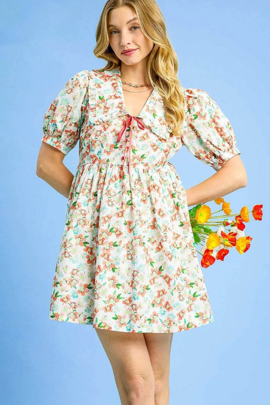 Umgee Floral Print Puff Sleeve Tie Front Mini Dress Orange Trendsi acdc4162-bb59-4a6e-b079-ae78bf3ea32f-Max-Origin