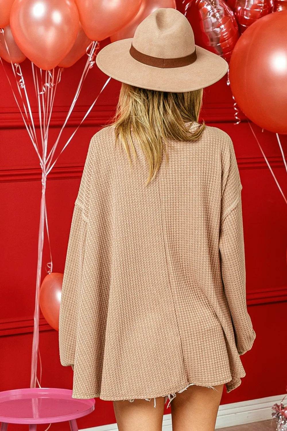 BiBi V-Neck Waffle Uneven Hem Top Trendsi acdd6846-7471-4360-8026-55bcbc2ac55e-Max