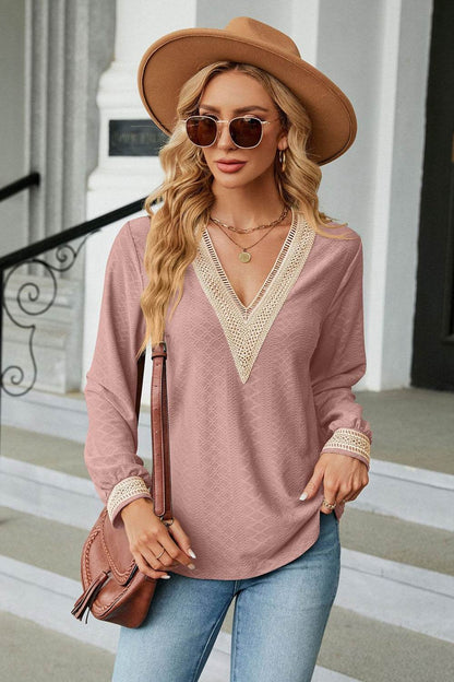 V-Neck Long Sleeve Blouse Dusty Pink Trendsi ad0d892b8d3f47639291b287922ffeb6-Max