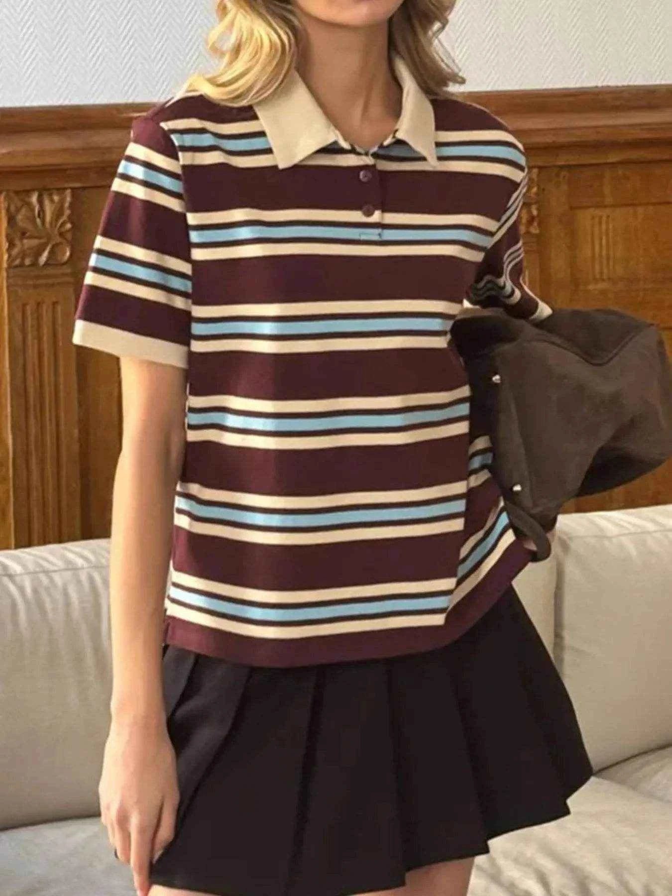 Striped Polo T-Shirt with Contrast Collar Trendsi ad22b530-e6e7-4fba-85bd-ab39aaa61646-Max-Origin
