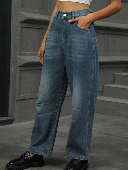 Half Elastic Waist Straight Leg Jeans Dark Trendsi ad296473-0c78-4683-97e9-833ef5c796ea-Max