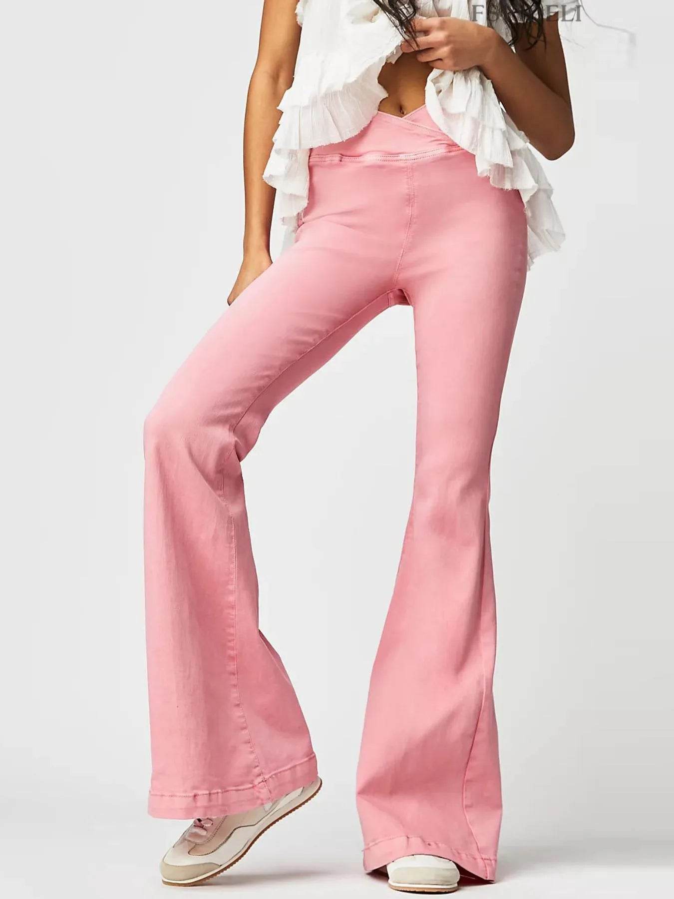 High Waist Flare Jeans Blush Pink Trendsi ad3016ff-31a1-4462-bb7e-4c6ca2cab9c7-Max-Origin
