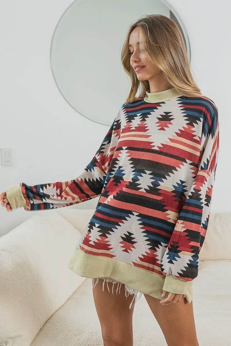 BiBi Aztec Print Mirr Mock Neck Lslv Top RUST COMBO Trendsi ad4af226e4474b0ca452e0d1d388c3d9-Max-Origin