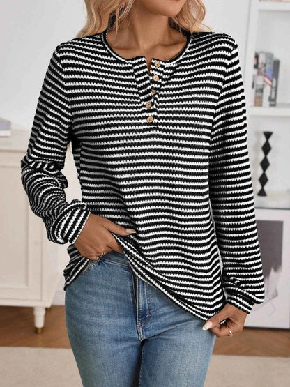 Striped Button Detail Long Sleeve Top Black Trendsi ad579614f8b74dff9d4f047bb819f0c6-Max-Origin