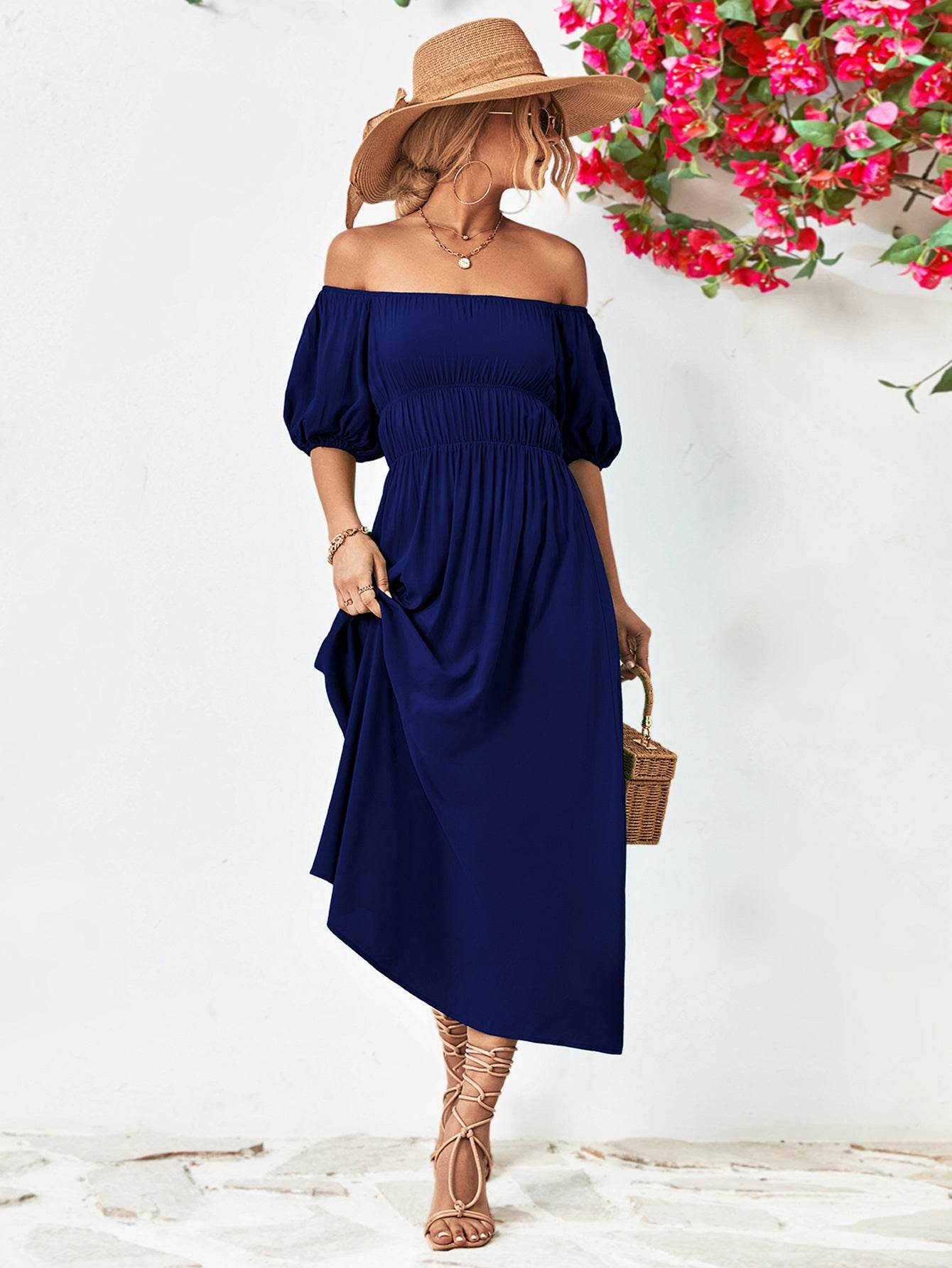 Off-Shoulder Balloon Sleeve Midi Dress Trendsi ad604c7f788842029fc6e9dbfb36d353-Max