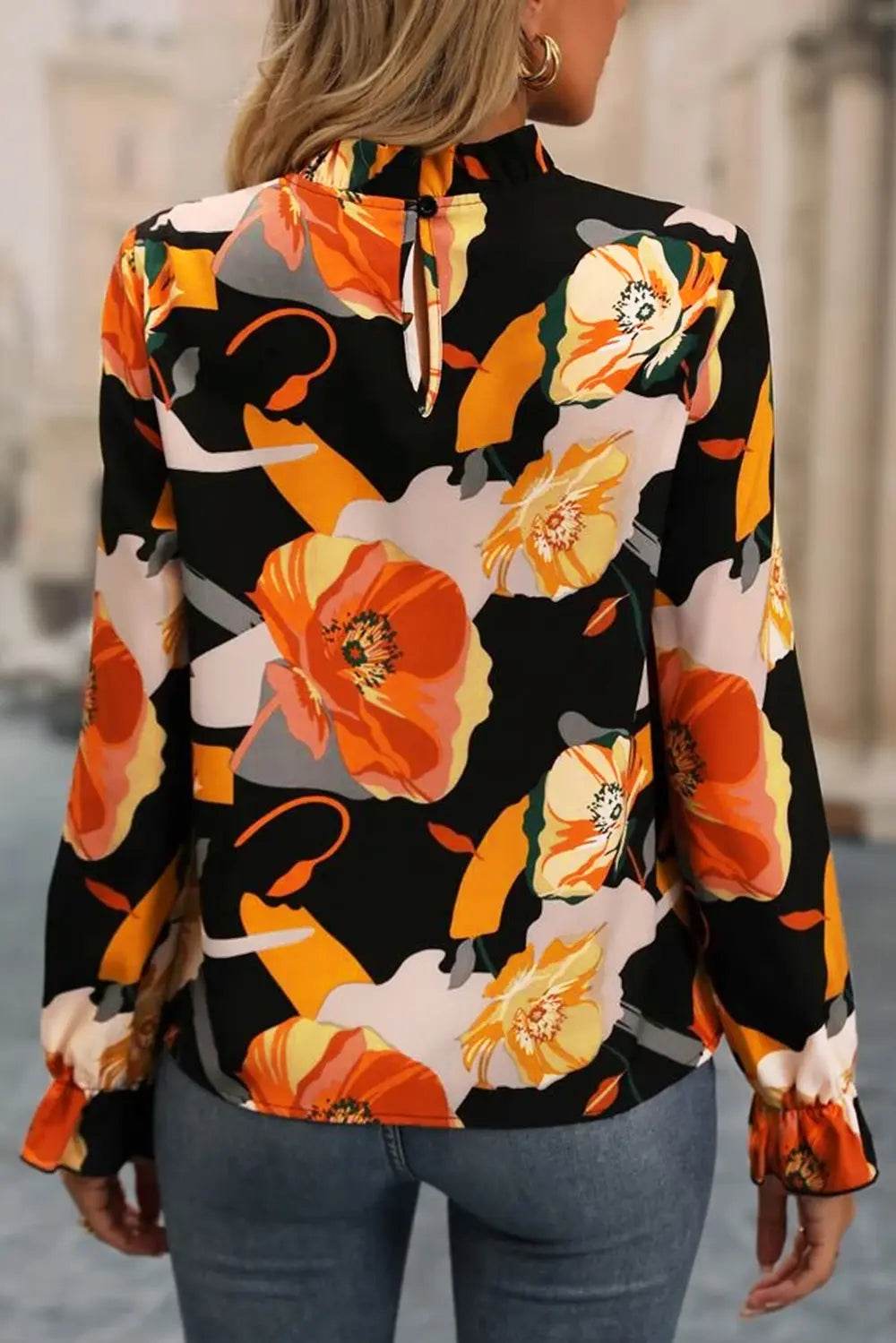 Floral Mock Neck Flounce Sleeve Blouse Trendsi ad7d5060e1594988a4142b76ce76f0a4-Max