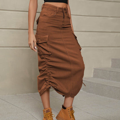 Drawstring Ruched Slit Denim Midi Skirt Trendsi ad8bba186eda42269133b8d588b1e3be-Max