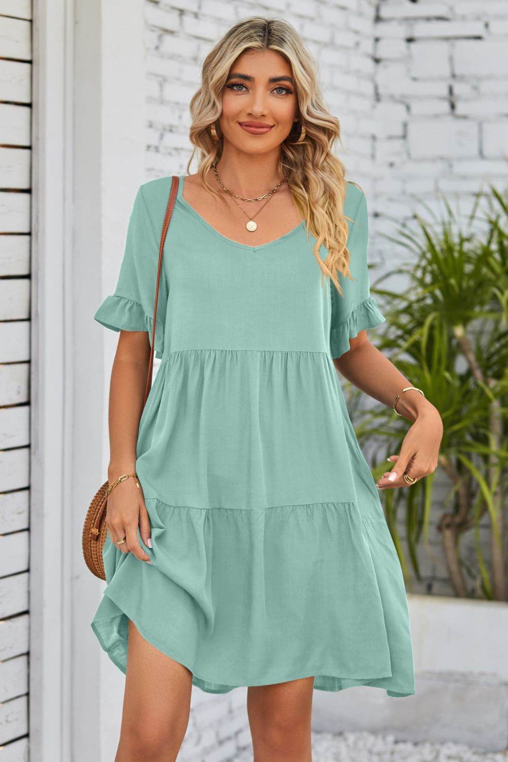 Mandy V-Neck Flounce Sleeve Tiered Dress Trendsi ad9eaf5da82847ce82ed7f74afcbee3e-Max