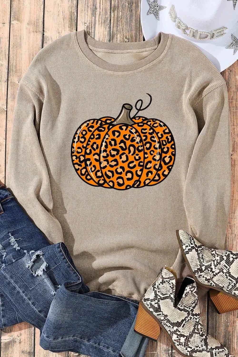 Pumpkin Round Neck Long Sleeve Sweatshirt Trendsi ad9ed466-3469-4439-8715-a59831a34768-Max