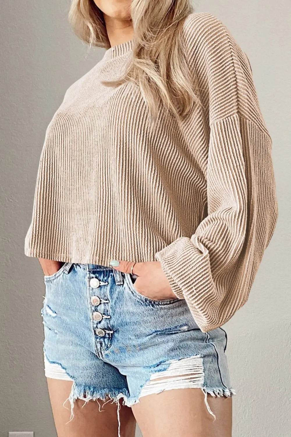 Round Neck Drop Shoulder Long Sleeve Top Beige Trendsi adaf73a4128a48c8bf647b1004543610-Max