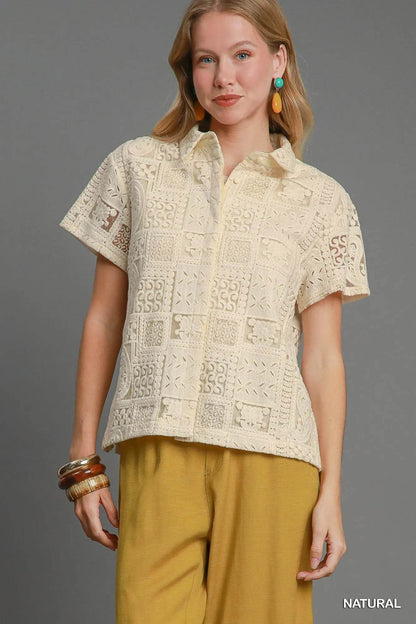 Umgee Patch Lace Short Sleeve Button Down Shirt Trendsi adbe936f-7adf-4e3d-b30e-d620986d0952-Max-Origin